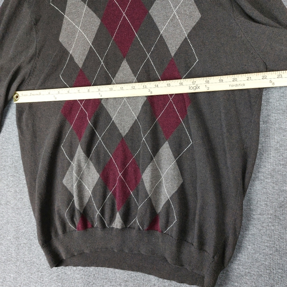 CHATHAM ROAD MENS BROWN ARGYLE PREPPY VNECK COTTON CASHMERE SWEATER SIZE LARGE - Picture 4 of 7